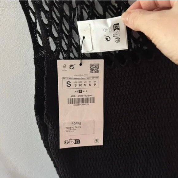 Elegant Pointelle Black mini  crochet Sleeveless Dress - Picture 10 of 13